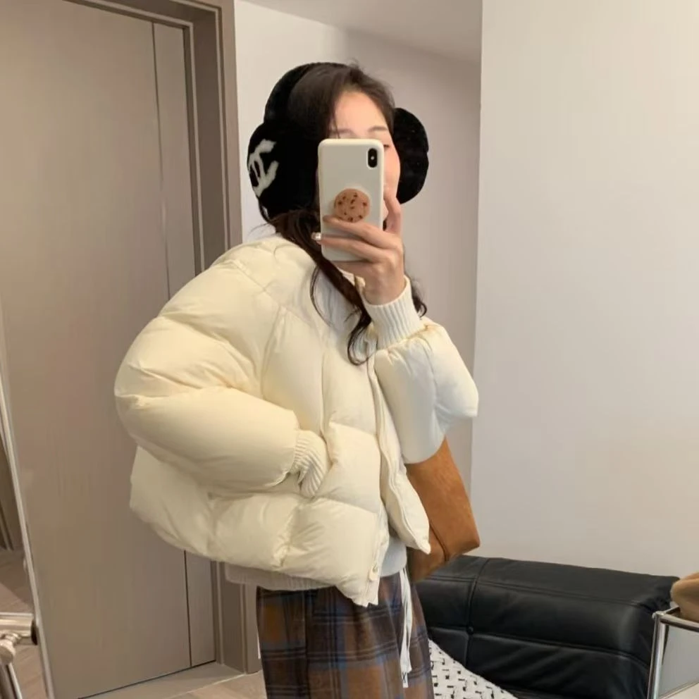 2025冬季拼接设计感棉服女韩版针织袖小个子面包服宽松棉衣外套
