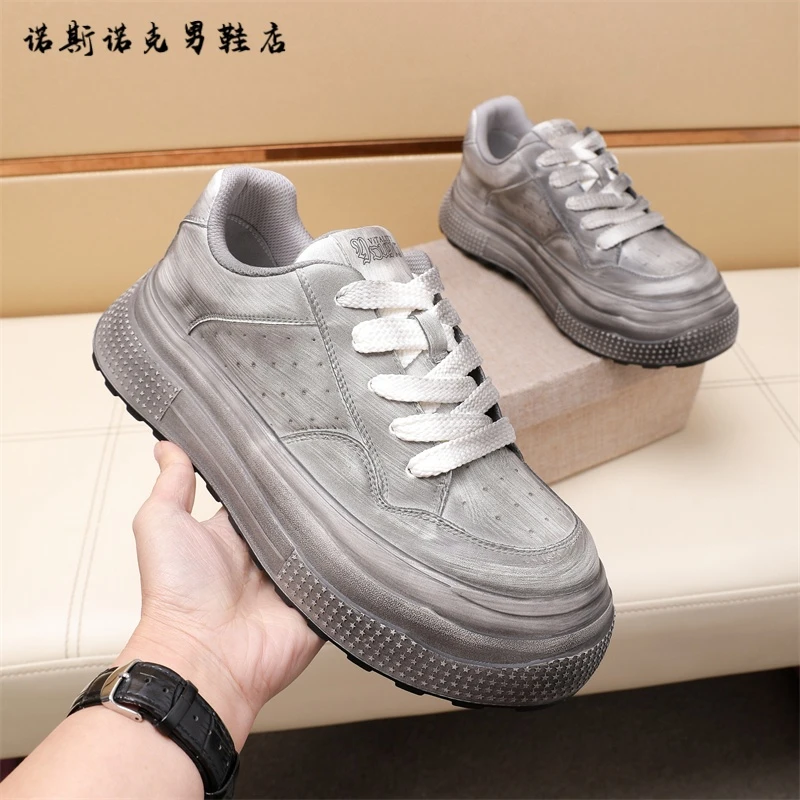 欧洲站男鞋休闲2025春季新款厚度增高男士面包鞋复古百搭潮流鞋子