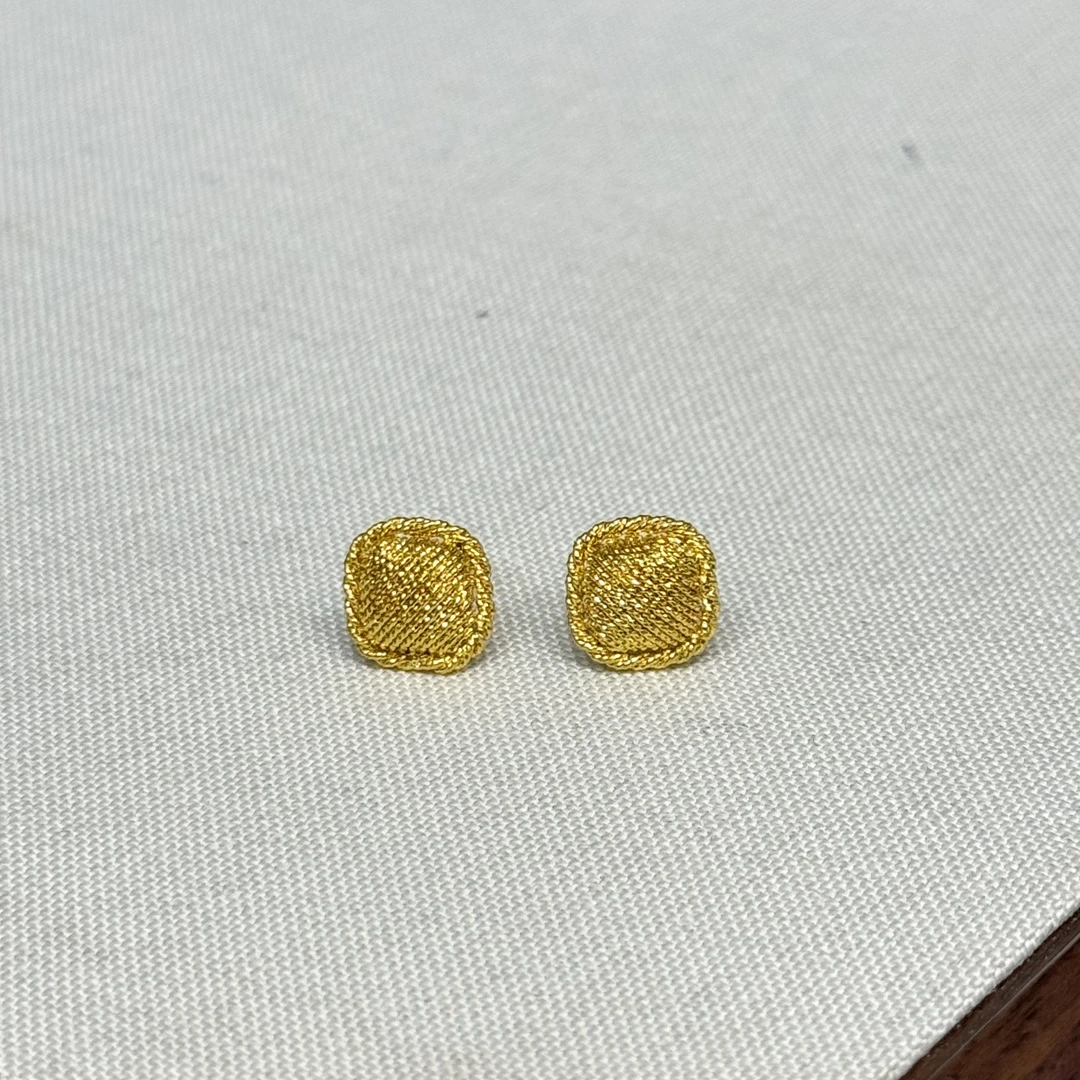 X【拉丝方块耳钉】-足金999精工5耳饰