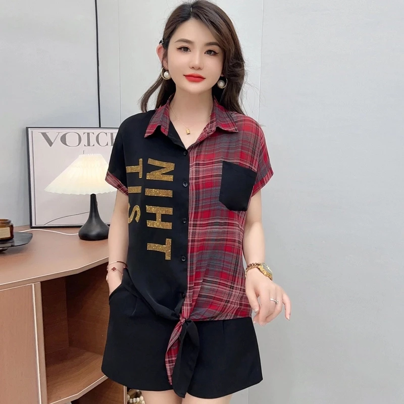 韩版时尚女装9810夏新款气质显瘦百搭短袖上衣衬衫女休闲