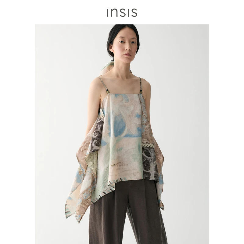 INSIS FEMME【ohwehi专属】亚麻棉质2025夏季度假感方巾串珠吊带