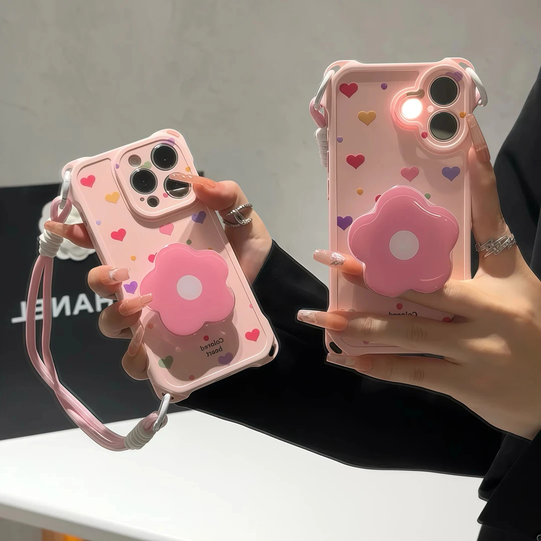 BANCA花朵Flower爱心适用苹果16四角挂绳手机壳华为vivo小米oppo