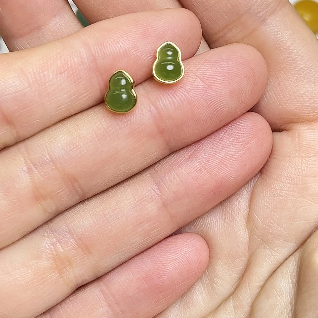 和田玉银S925镶嵌耳饰
