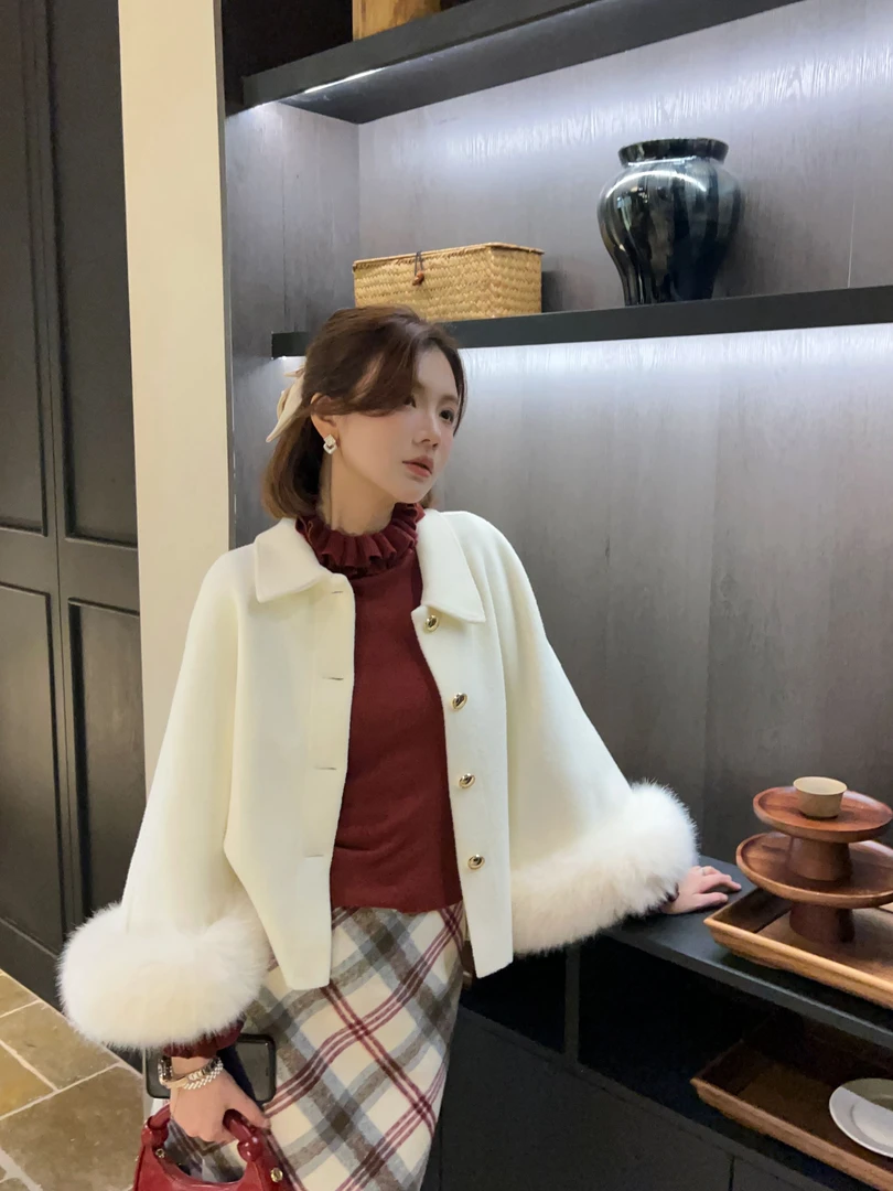 【芝士Cheese】雪国之恋 冬季毛毛重工毛毛开衫斗篷外套上衣毛袖