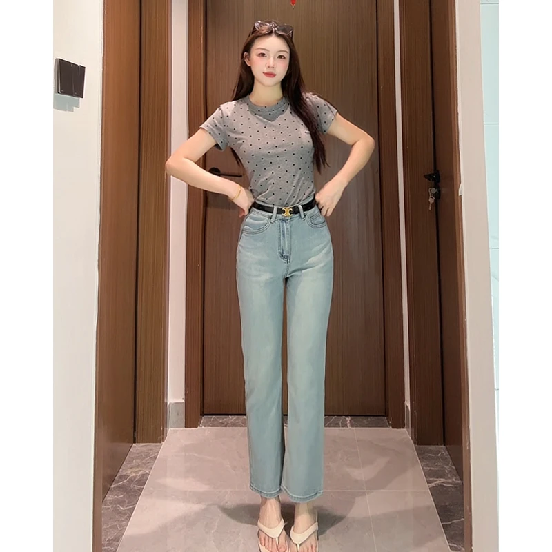 【运费险+现货】夏季无弹新款烟管女牛仔裤中高腰九分休闲裤-1070