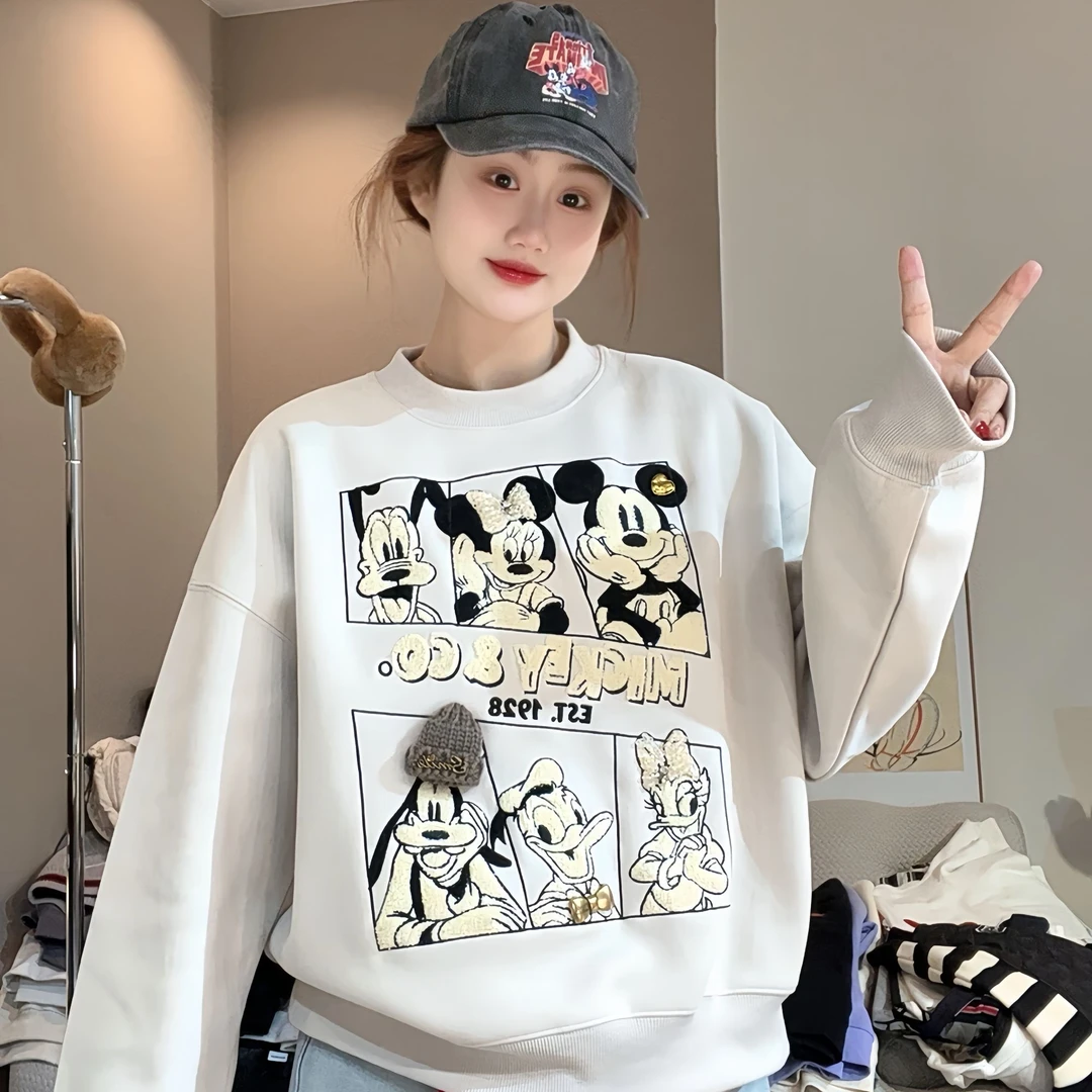 【FANG方方】2024秋冬新款重工刺绣米奇短款卫衣宽松洋气减龄上衣