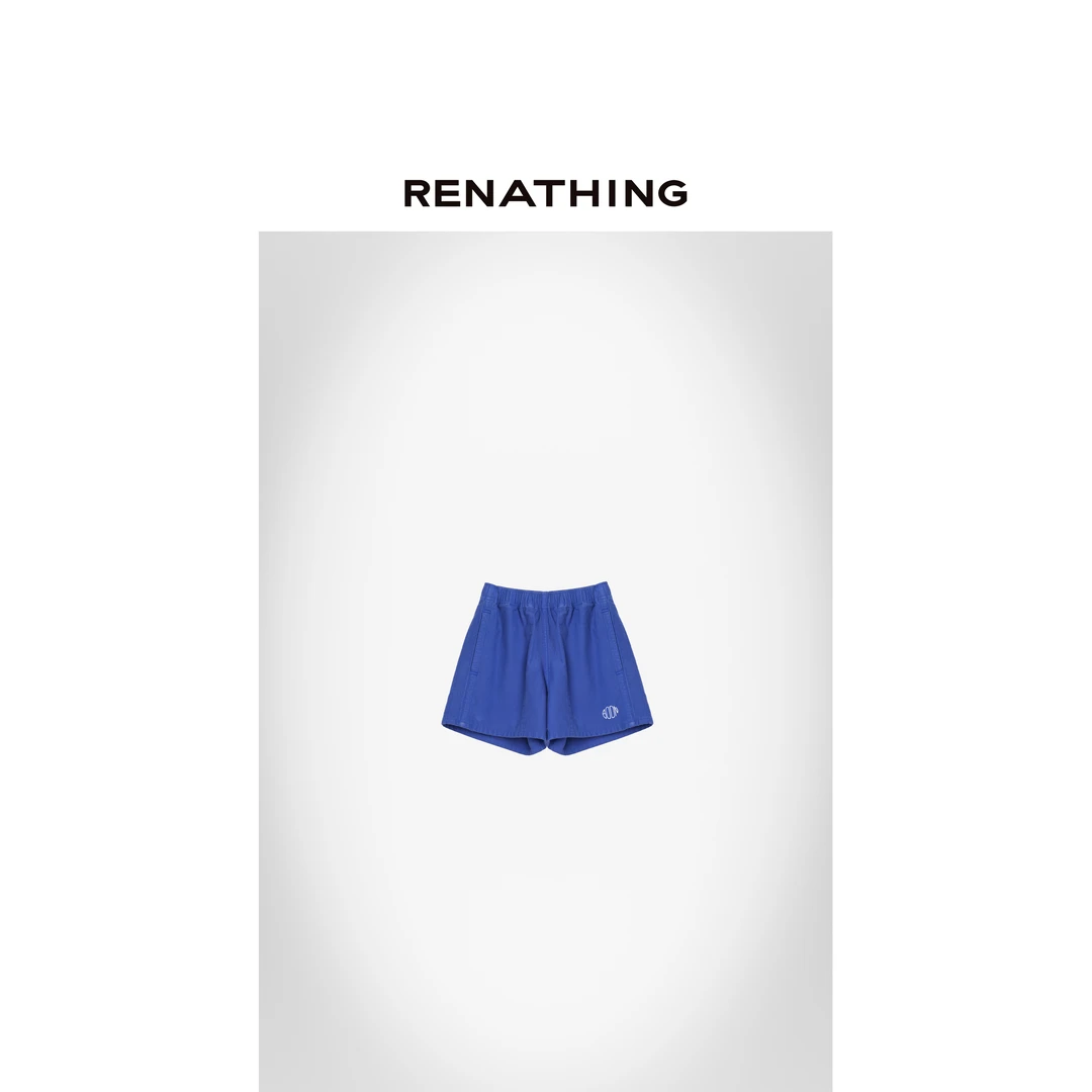 【RENATHING】松紧腰牛仔刺绣短裤