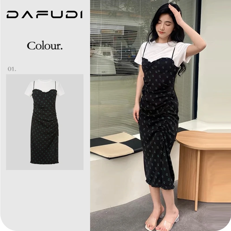 【连衣裙】25夏季新款法式甜美樱桃印花两件套设计连衣裙女Z5832