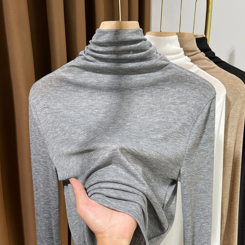 亲肤高领打底衫灰色2025新款女高级感叠穿内搭长袖上衣女可选德绒