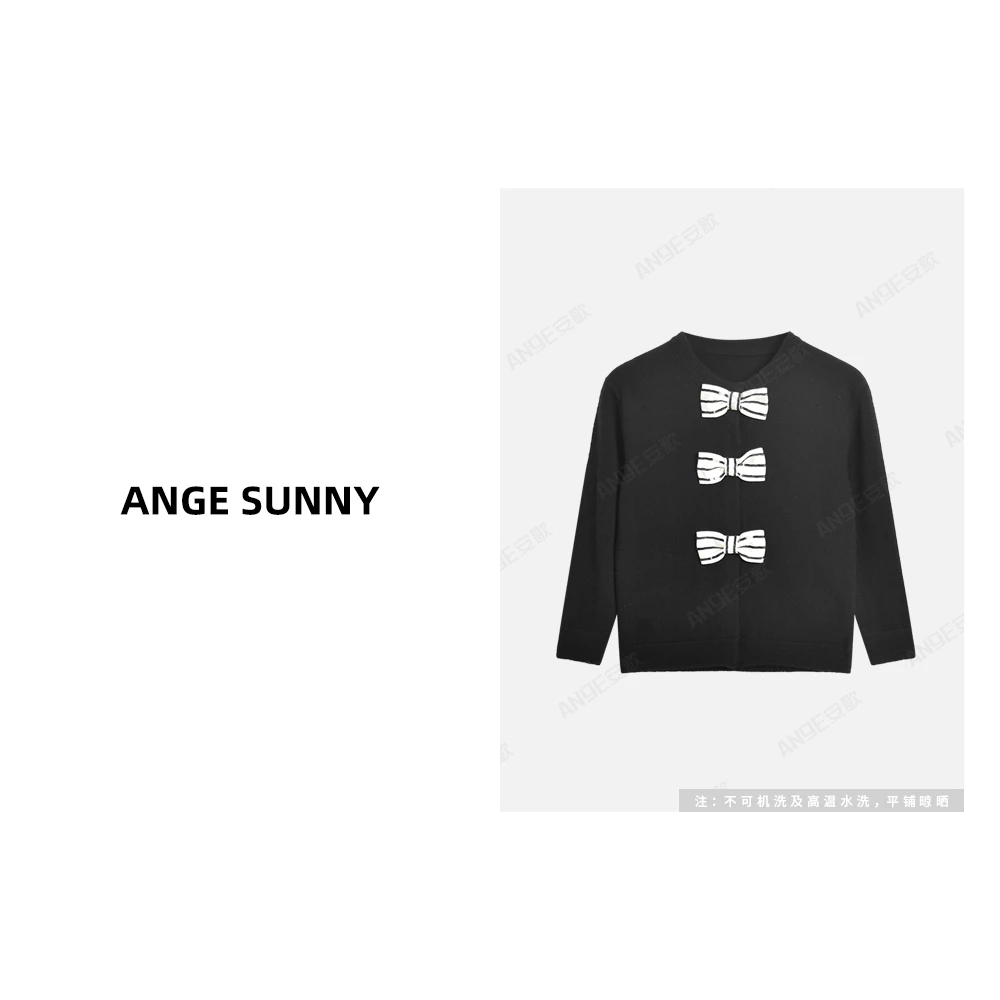 ANGE SUNNY【蔡依林同款 蝴蝶结羊毛衫】单排扣圆领针织开衫