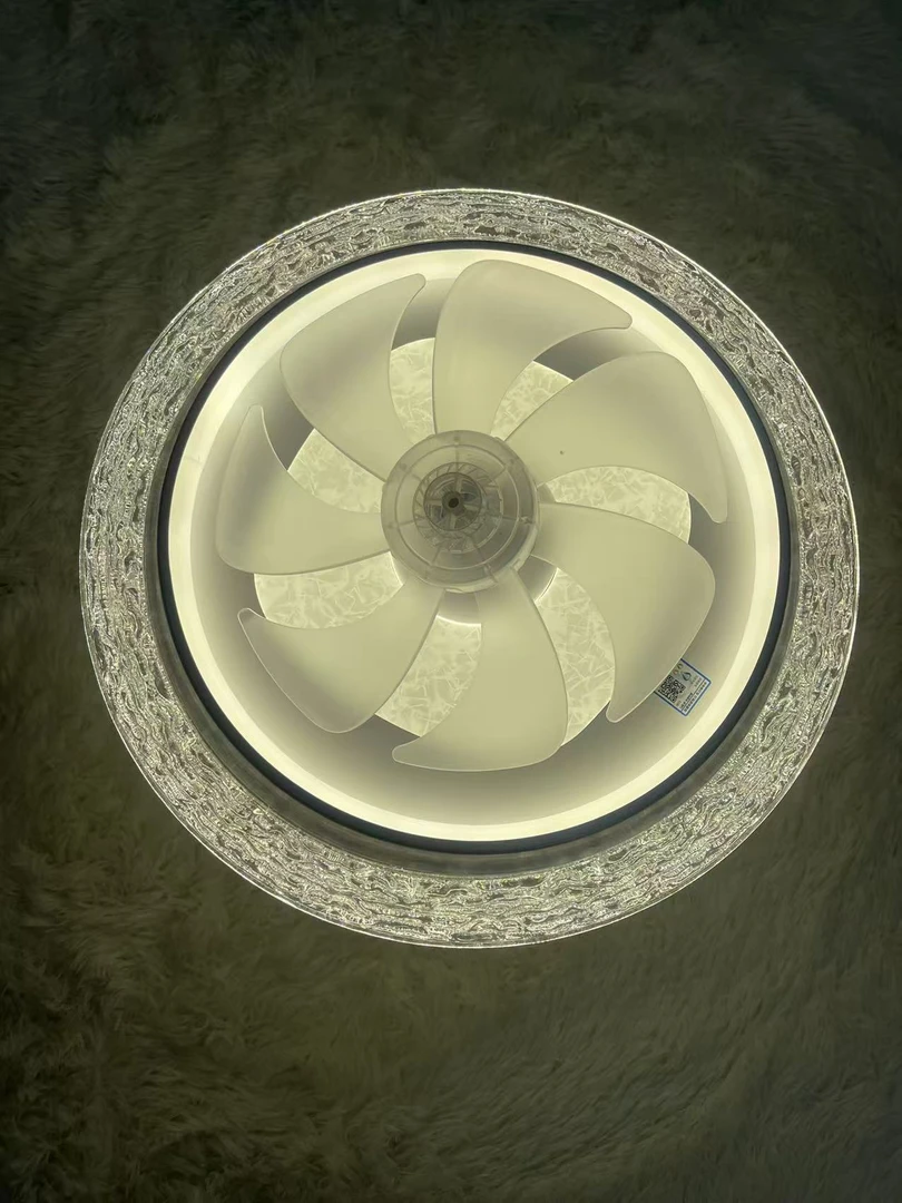 轻奢简约高端冰晶亚克力大气圆形卧室风扇灯全光谱吸顶房间灯