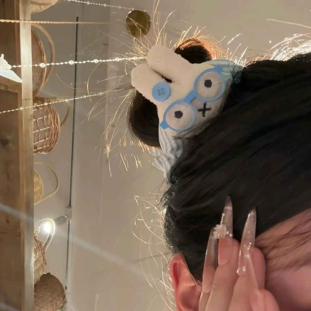 可爱米菲兔古早眼镜蓝色条纹发圈少女简约感扎马尾高弹力发绳皮筋