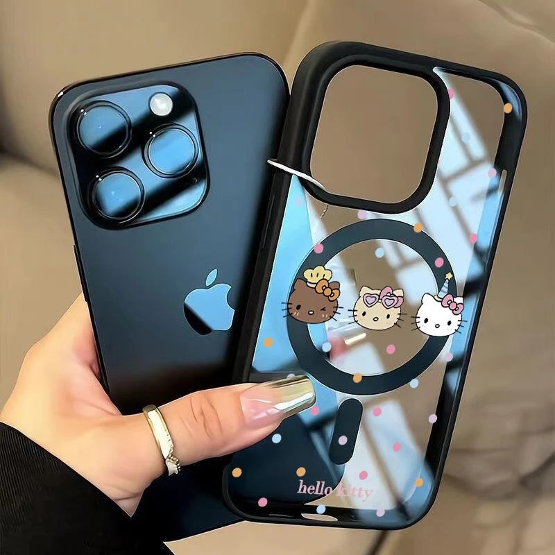 SMBLCE波点三个kt猫适用iPhone16/15pro苹果磁吸手机壳14/13/12套