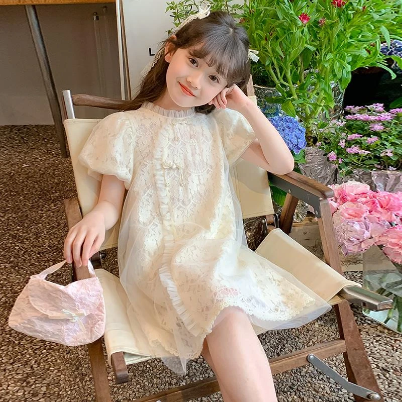 女大童蕾丝网纱旗袍连衣裙夏装2025新款夏季汉服裙子