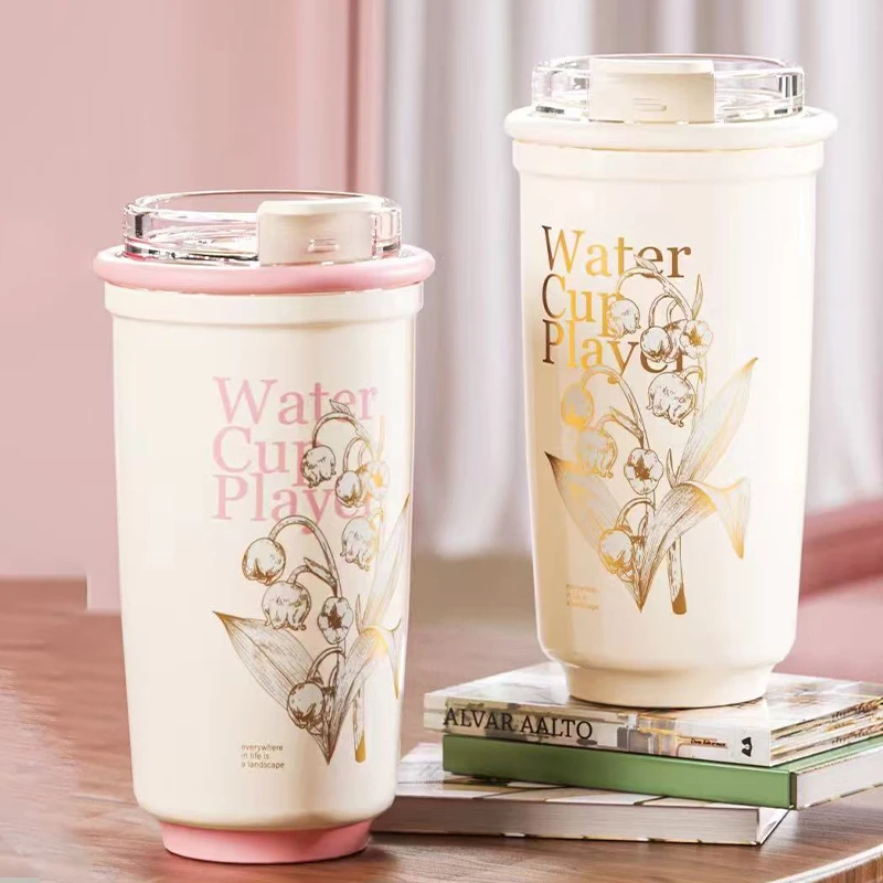 【丽姐乱炸】冬夏双饮咖啡杯不锈钢喷陶瓷简约保温杯400ML水杯39