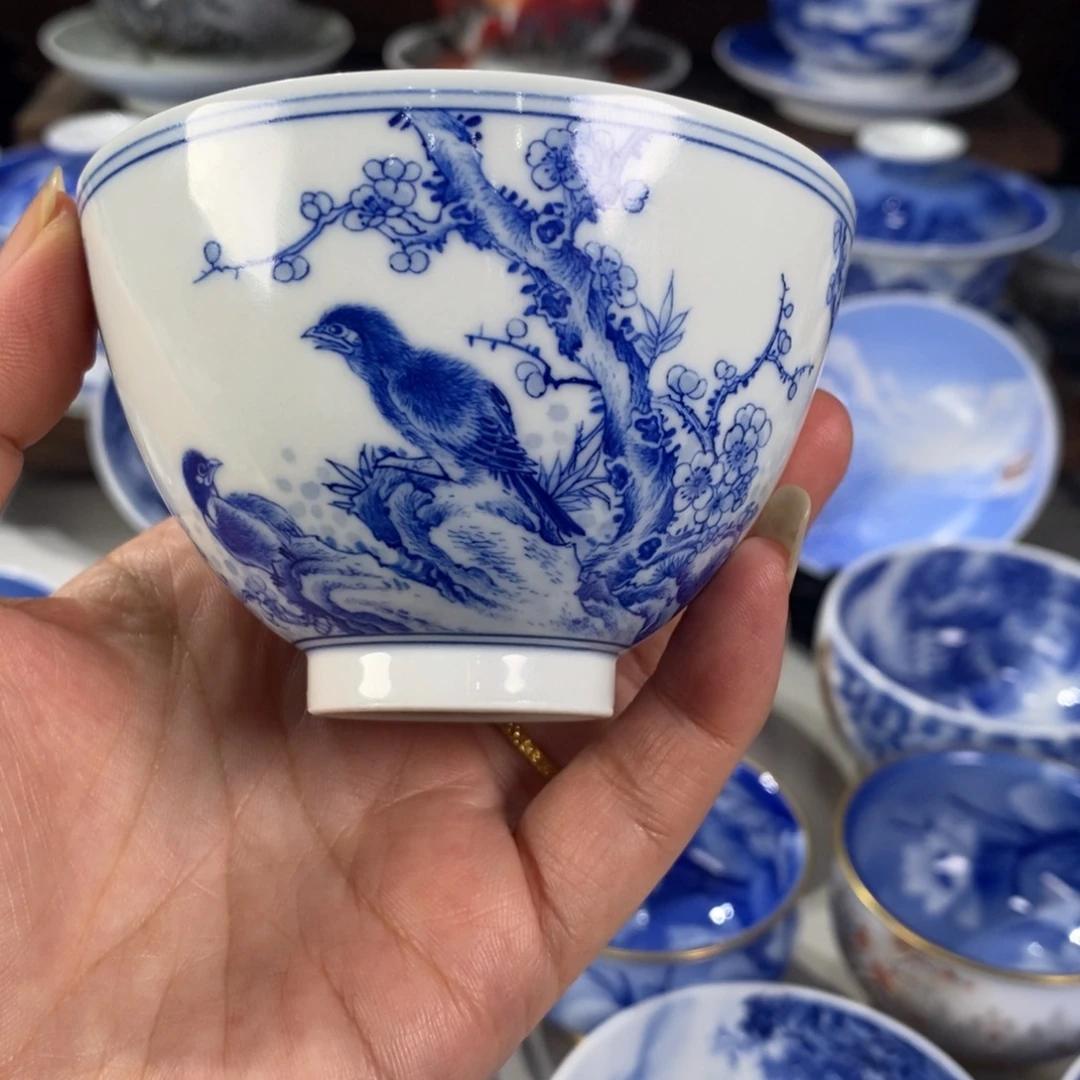 青花花鸟主人杯杯