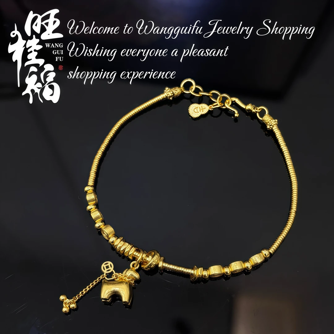 【马上有钱】旺桂福珠宝足金999古法手链14-16手围