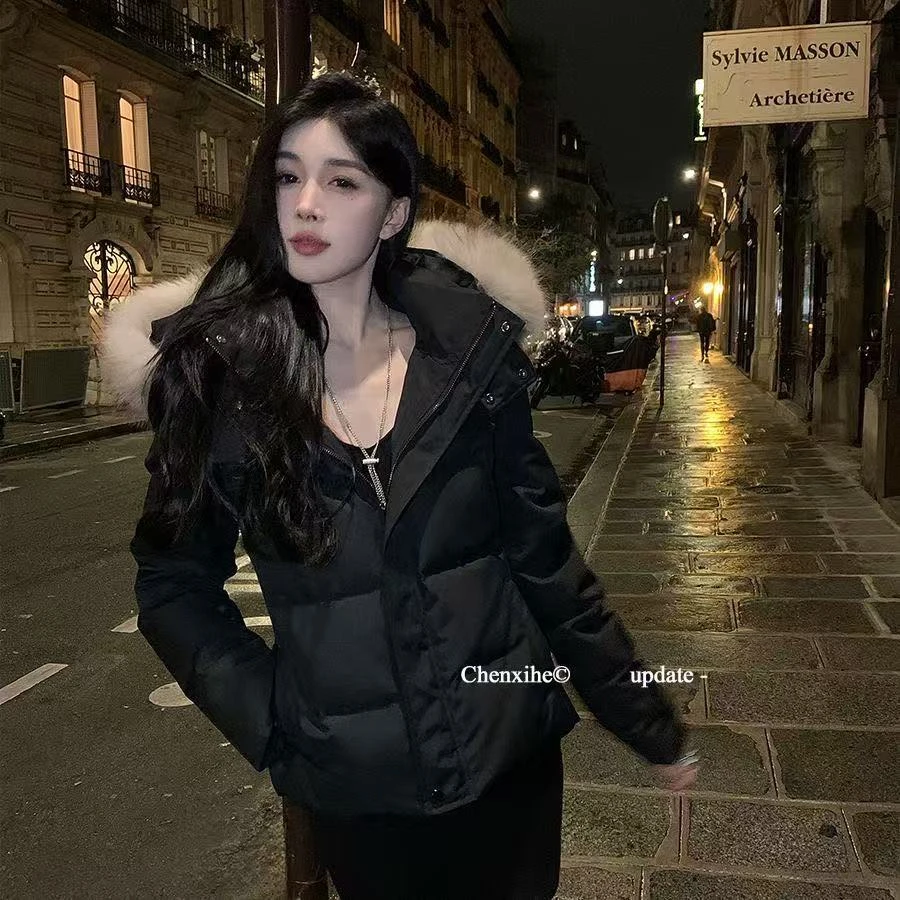 短款棉服女2025冬季新款修身显瘦可拆大毛领连帽保暖夹克外套7797