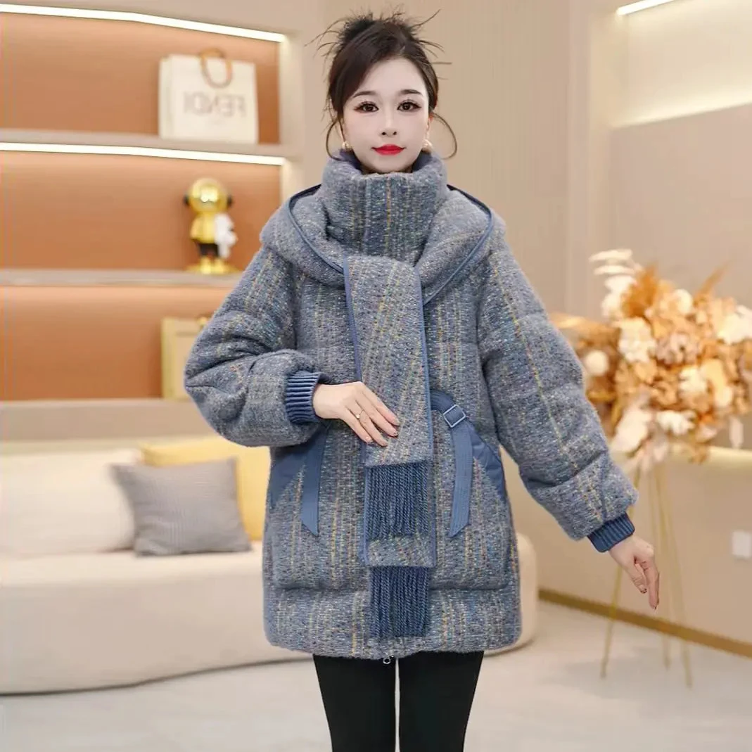 连帽拼色气质保暖时尚加厚羽绒服新款宽松2025年冬季【SJYH3916】