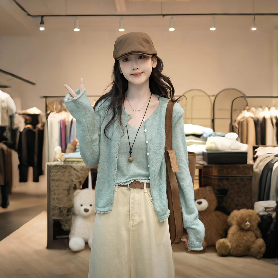 2025春秋新款时尚设计款两件套秋季温柔显瘦气质甜美休闲针织上衣