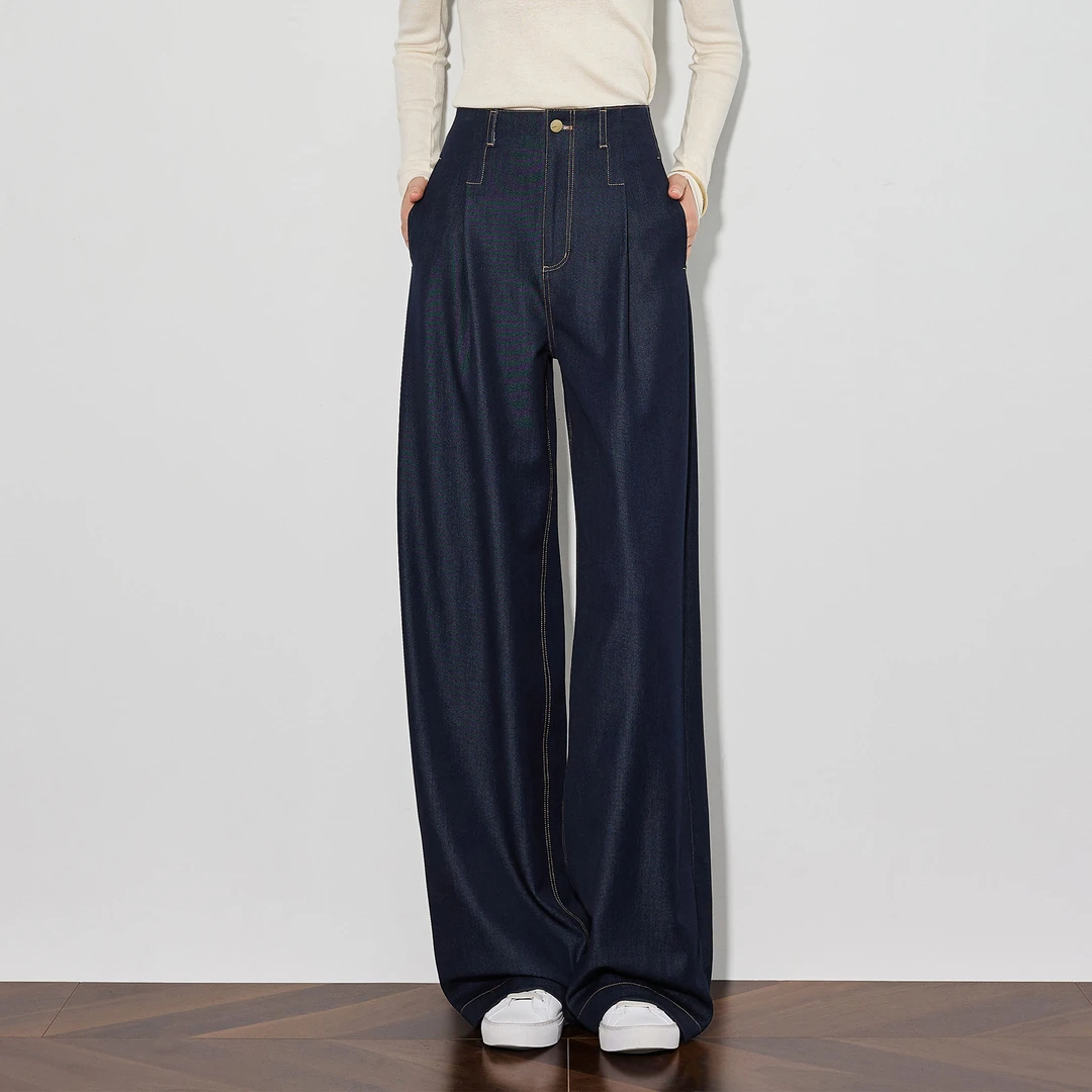 美式TXQ丹宁蓝【运费险+现货】牛仔裤女2025新款高腰窄版阔腿裤垂感