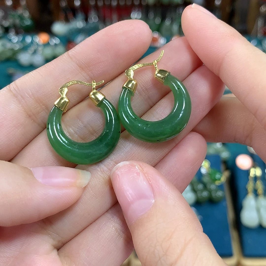 和田玉（碧玉）银S925镶嵌耳饰卡20.5左右