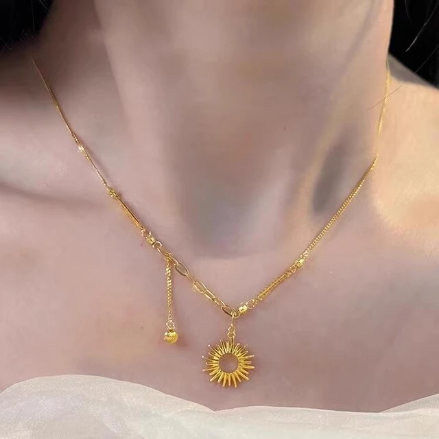 黄金色小太阳有球必应流苏项链18k金色女轻奢高级感不规则锁骨链