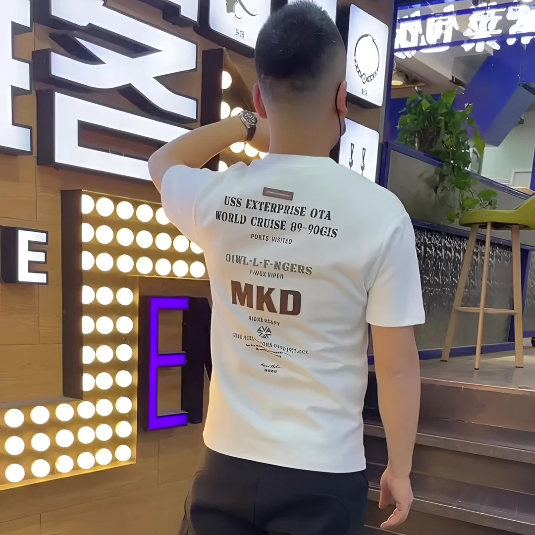 2025夏季新款简约字母印花纯棉短袖t恤男潮牌圆领宽松百搭半袖衫