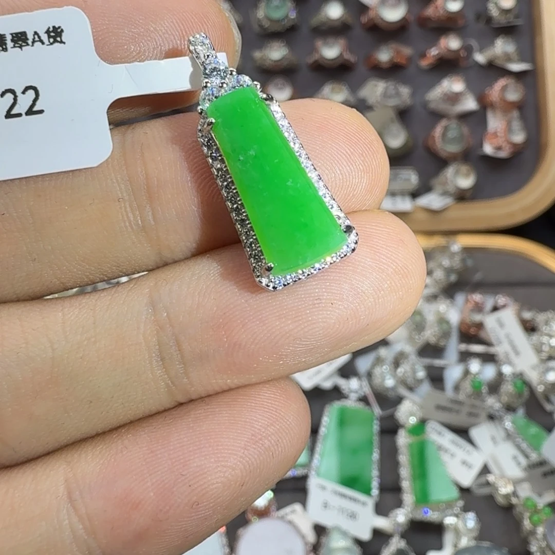 翡翠银S925镶嵌戒指天然缅甸翡翠A货
