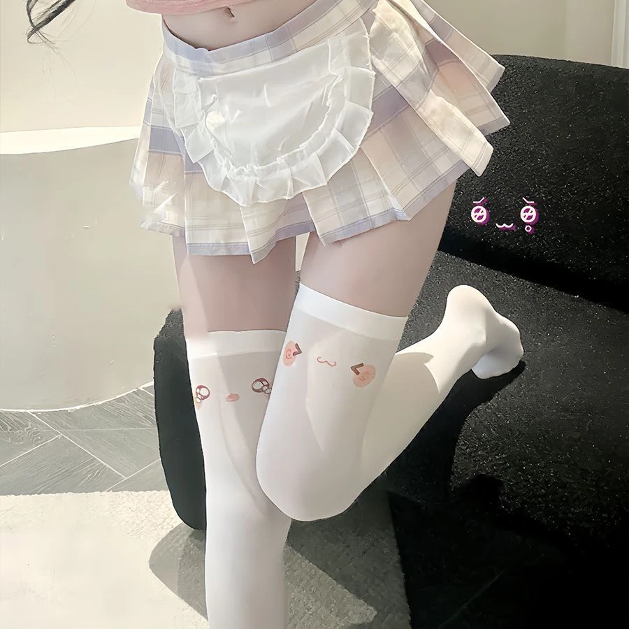 洛丽塔jk卡通表情白丝日系萌妹可爱印花亚文化过膝袜jk长筒袜白丝