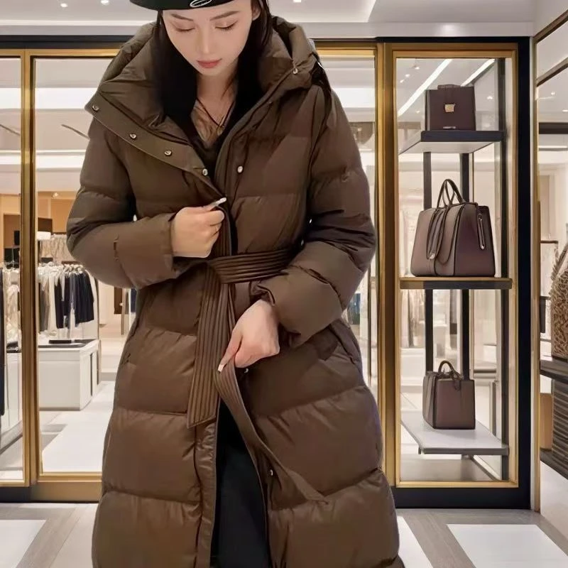 新年长款羽绒服女新款冬季加厚过膝收腰显瘦保暖韩版白鸭绒 外套