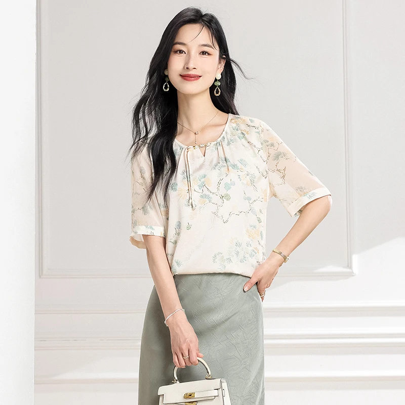 梦燕夏季女时尚百搭气质优雅宽松休闲舒适简约显瘦小衫BA03B5025