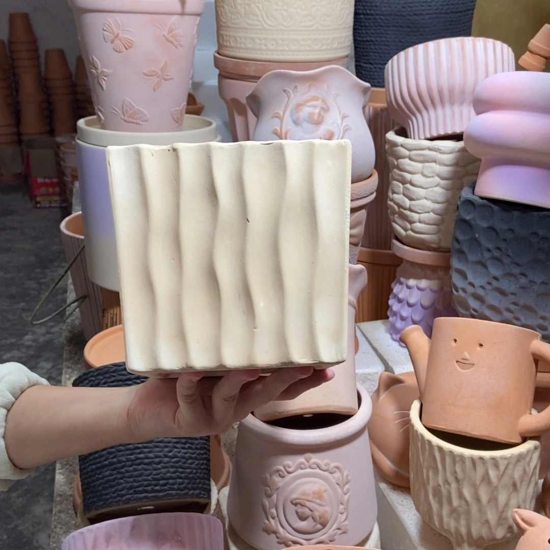 16×14白陶波浪方盆 粗陶1个