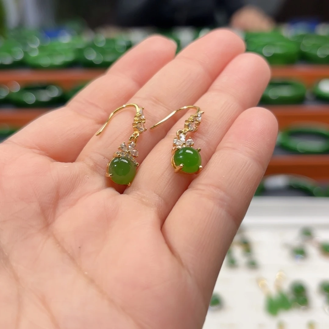 和田玉银S925镶嵌耳饰