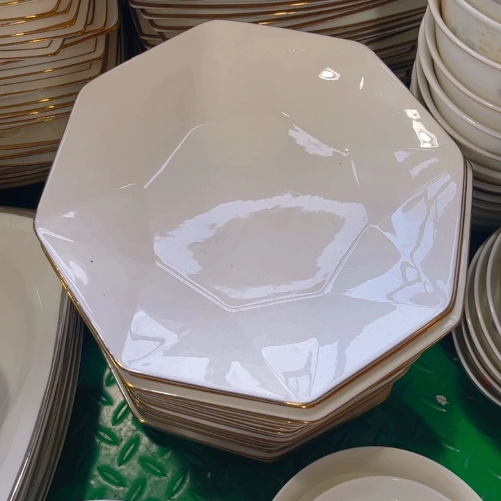 瓷片秒金八寸八角盘四个微瑕