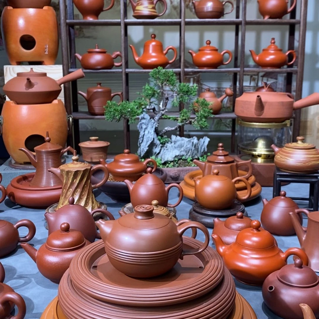 紫砂茶壶吴翰石矿朱泥千线壶120cc➕千线6寸茶盘