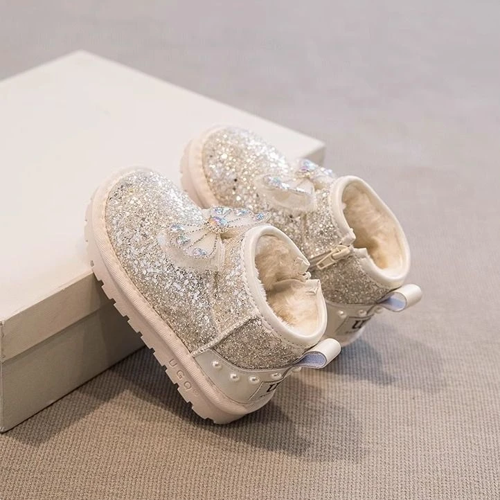 防滑洋气女童雪地靴加绒时尚水钻大棉鞋2025冬季加厚保暖耐磨短靴