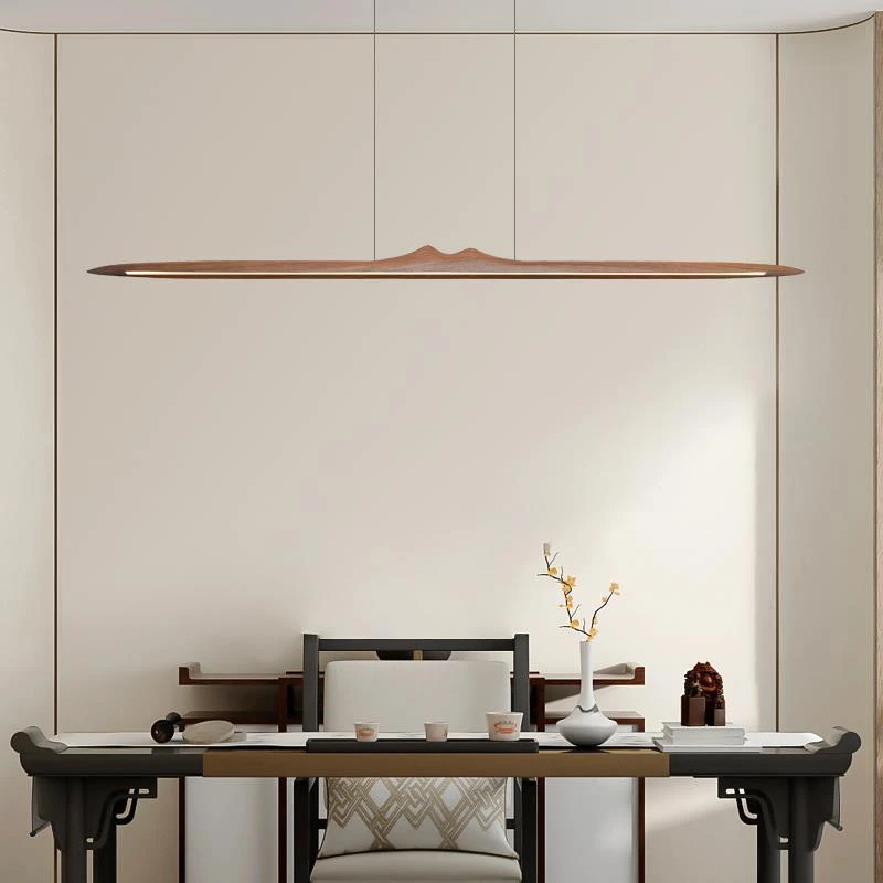 新中式个性黑胡桃实木led长条灯北欧餐厅灯茶室日式