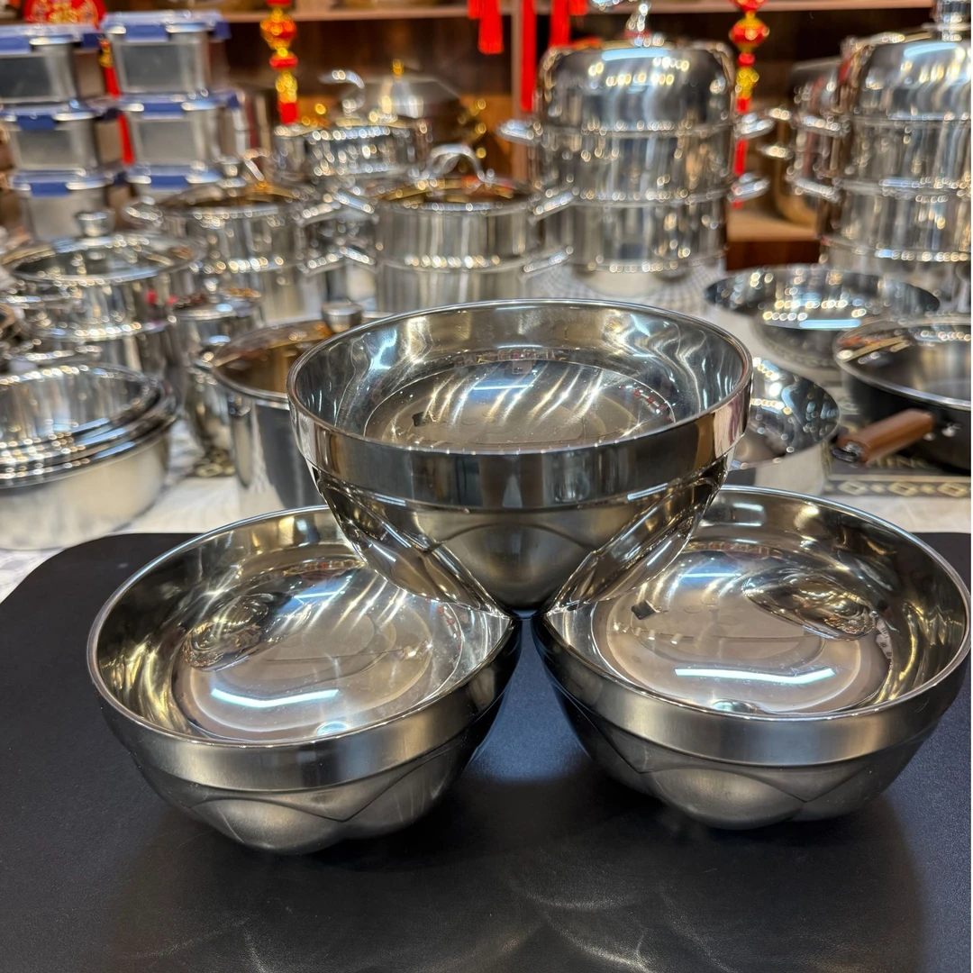 BH/不锈钢双层防烫碗【3个装】14cm口径加厚拉面碗家用饭碗汤碗