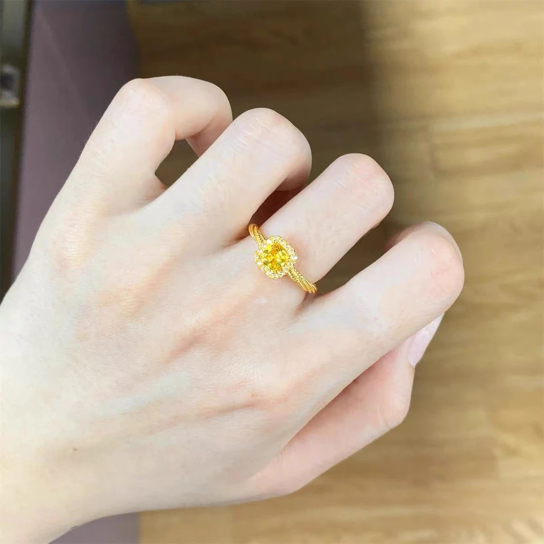 【金大顺珠宝】足金999爆款大方糖黄金镶嵌戒指小方糖黄晶石素圈