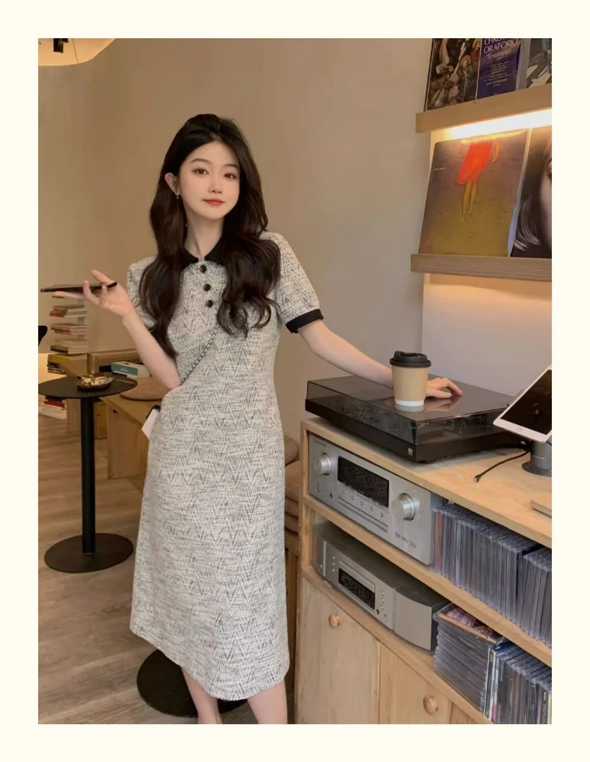 欧洲站2025夏季新款法式高级感修身显瘦气质polo领连衣裙小众设计