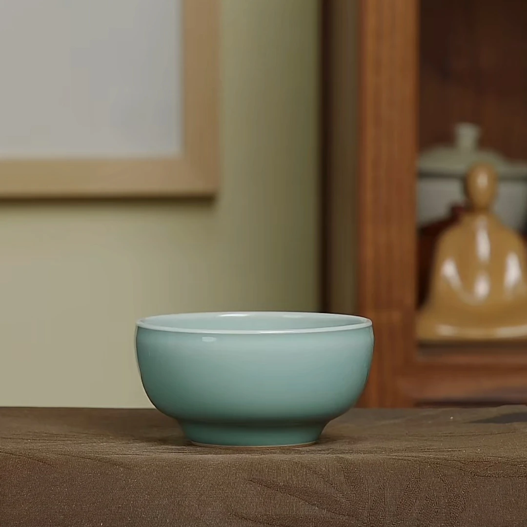 粉青宽口杯周贝龙泉青瓷主人杯中式单杯工夫茶具品茗茶杯