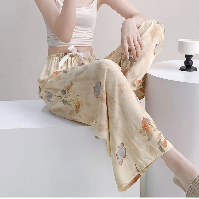 【双口袋版】棉绸裤子外穿女遛弯裤睡裤女夏季薄款阔腿睡裤轻薄透气