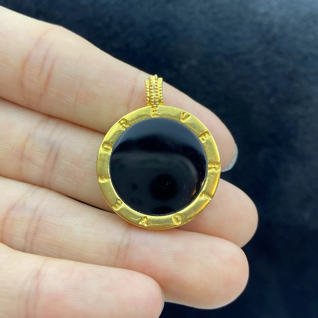 【华林同庆】18K金黑玛瑙圆牌大牌同款吊坠 单色 不含链* G99