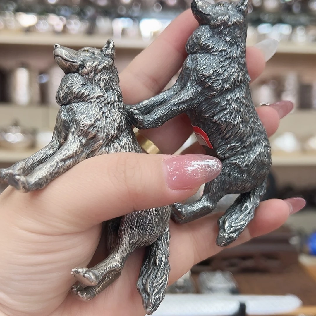 足银999做旧狼茶宠摆件