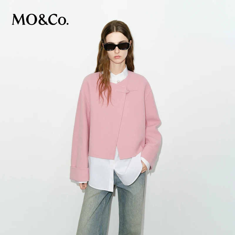 MOCO毛呢外套绵羊毛新中式斜襟盘扣短款MBD4COT049