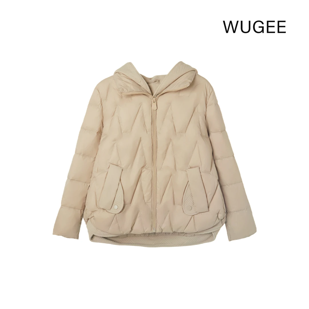 【WUGEE】秋冬时尚休闲百搭假两件拼接连帽保暖冬季羽绒服305