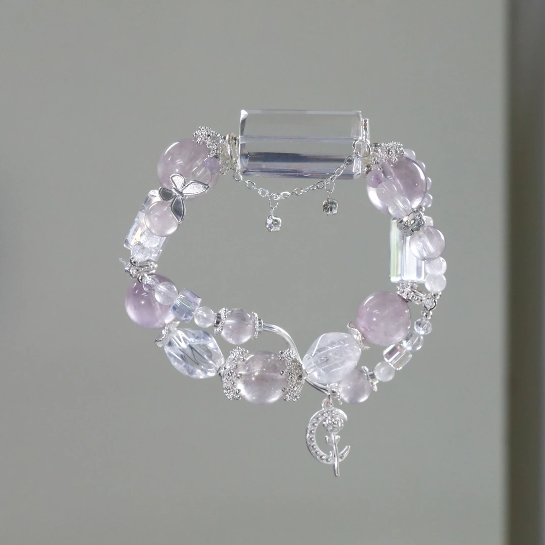 CB4365 紫兔毛 白水无事牌 百搭水晶手串