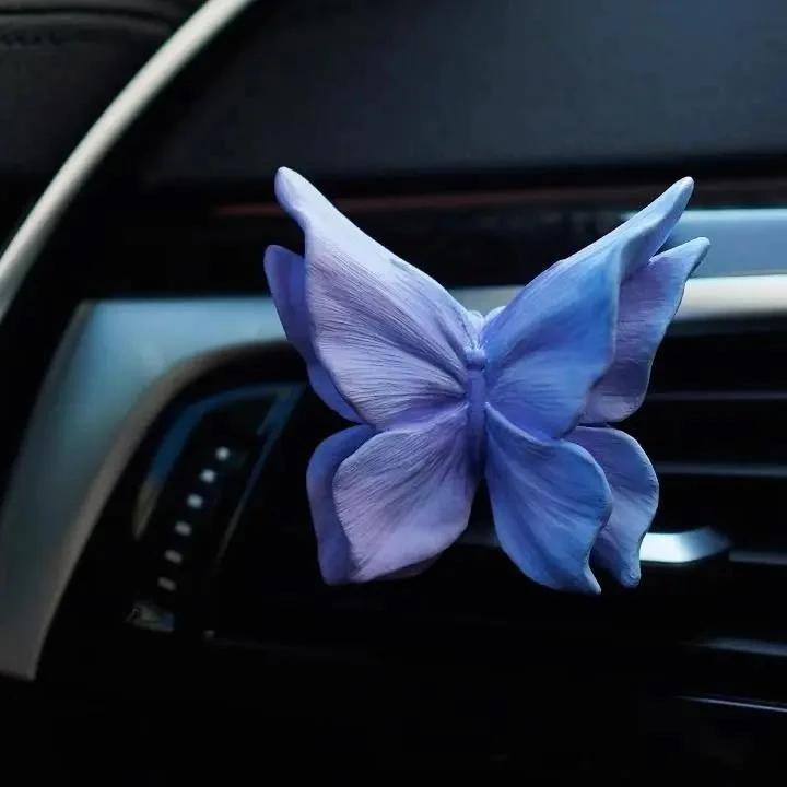 （新品）蝴蝶汽车载空调出风口香薰氛车用香水装饰摆件扩香石花朵车