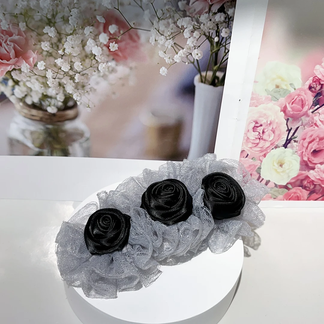 D497三十度灰色玫瑰花弹簧夹
